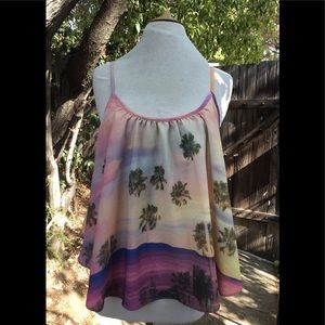 Lovers + Friends tropical theme flared tank top L